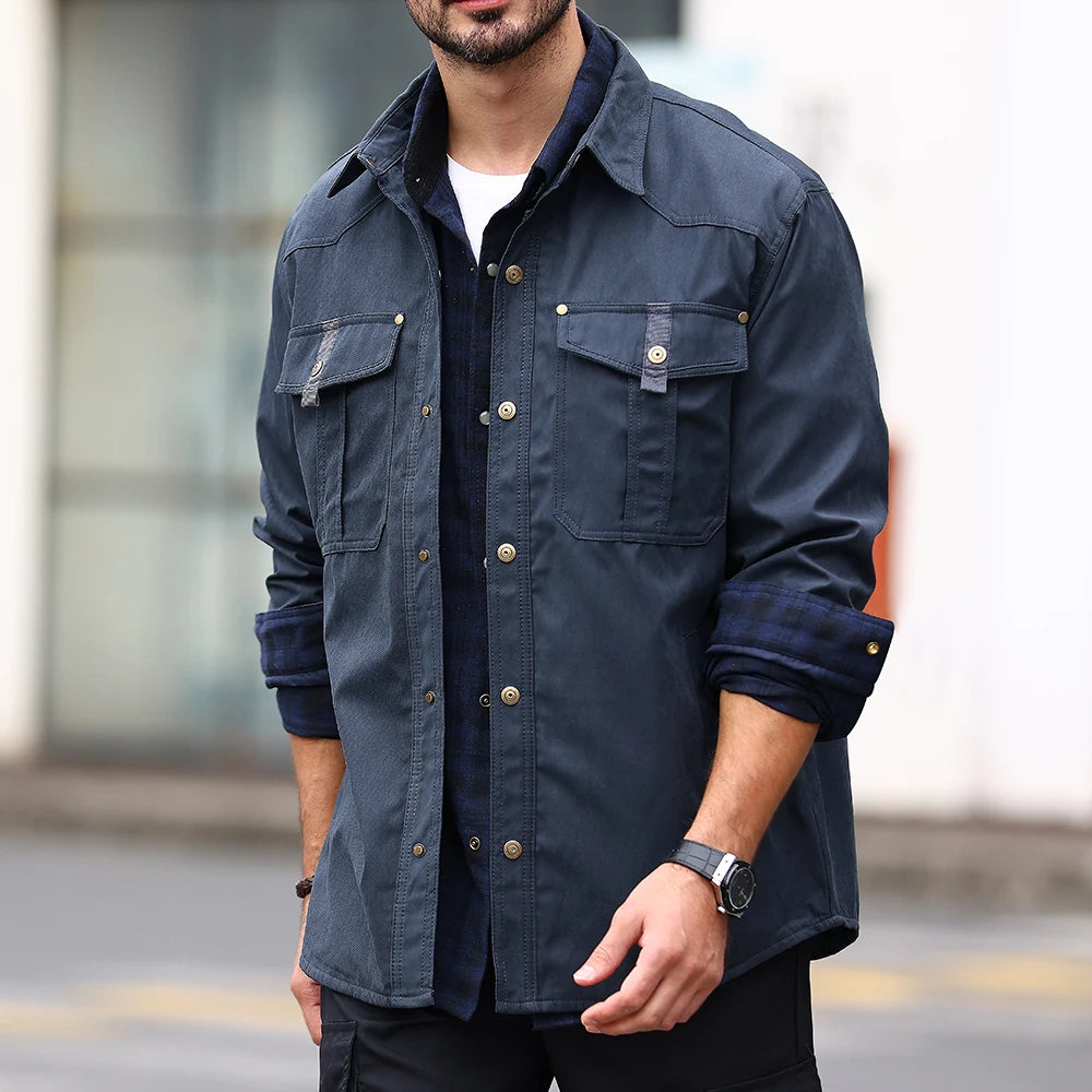 Flannel Lined Plaid Button-Up Jacket , - Streetwear Jacket - Slick Street
