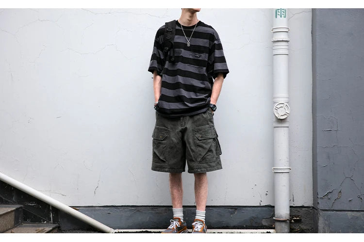 Saturday Striped Cotton T-Shirt , - Streetwear T-Shirts - Slick Street
