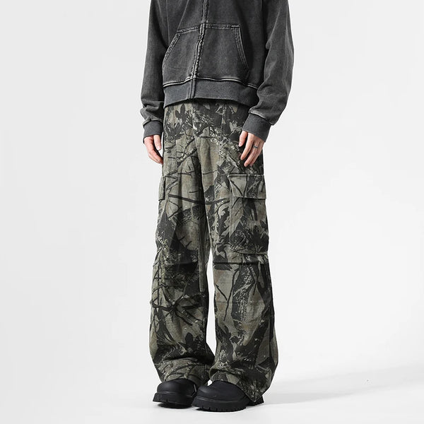 Black Camo Leaf Pattern Pants , - Streetwear Pants - Slick Street