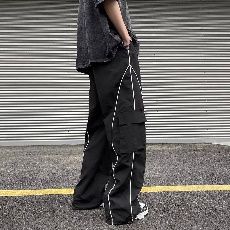 StripeLine- Baggy Black Cargo Pants ,  - Streetwear Cargo Pants - Slick Street