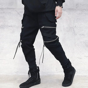 Ebony Black Multi-Zipper Pants , - Streetwear Pants - Slick Street