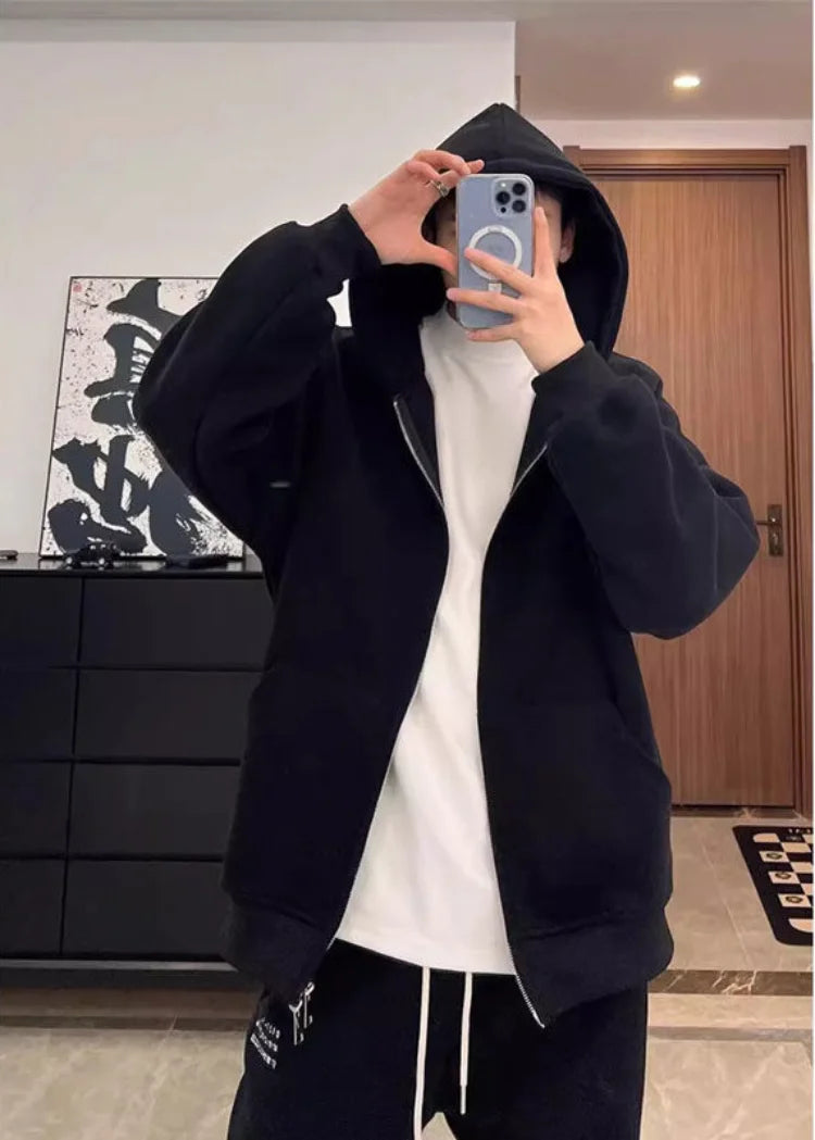Plain Color Double Zipper Hoodie , - Streetwear Hoodie - Slick Street
