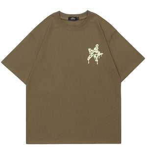 Star Shape Melting Letter Graphic T-Shirt , - Streetwear T-Shirts - Slick Street