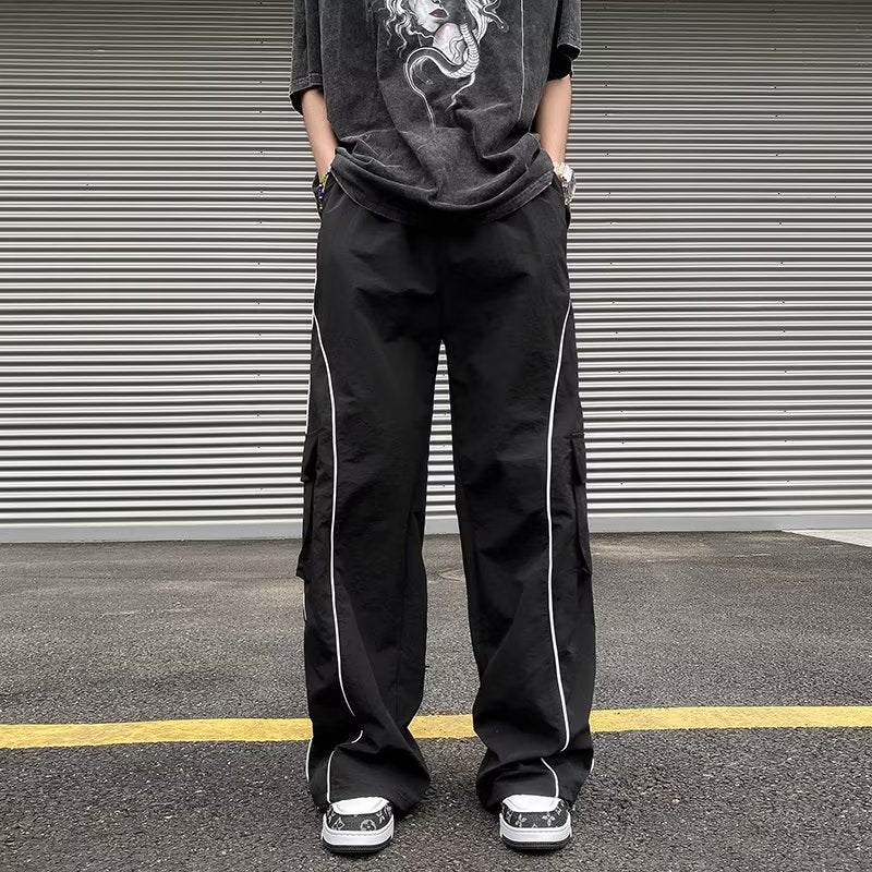 StripeLine- Baggy Black Cargo Pants ,  - Streetwear Cargo Pants - Slick Street