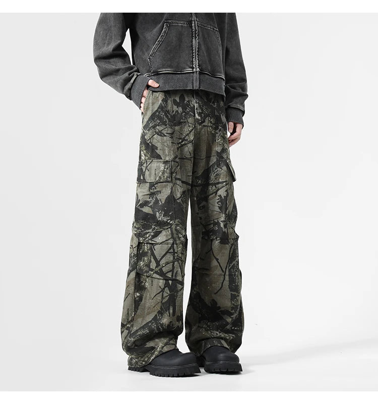 Black Camo Leaf Pattern Pants , - Streetwear Pants - Slick Street