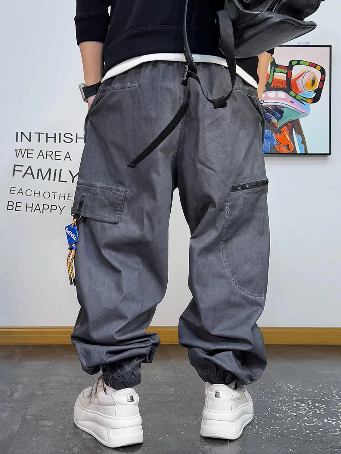 Plain Color Elastic Ankle Length Pants , - Streetwear Pants - Slick Street