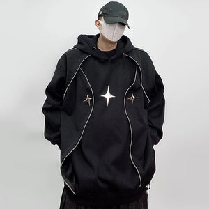 Chrome Star Oversized Hoodie Jacket , - Streetwear Hoodie - Slick Street