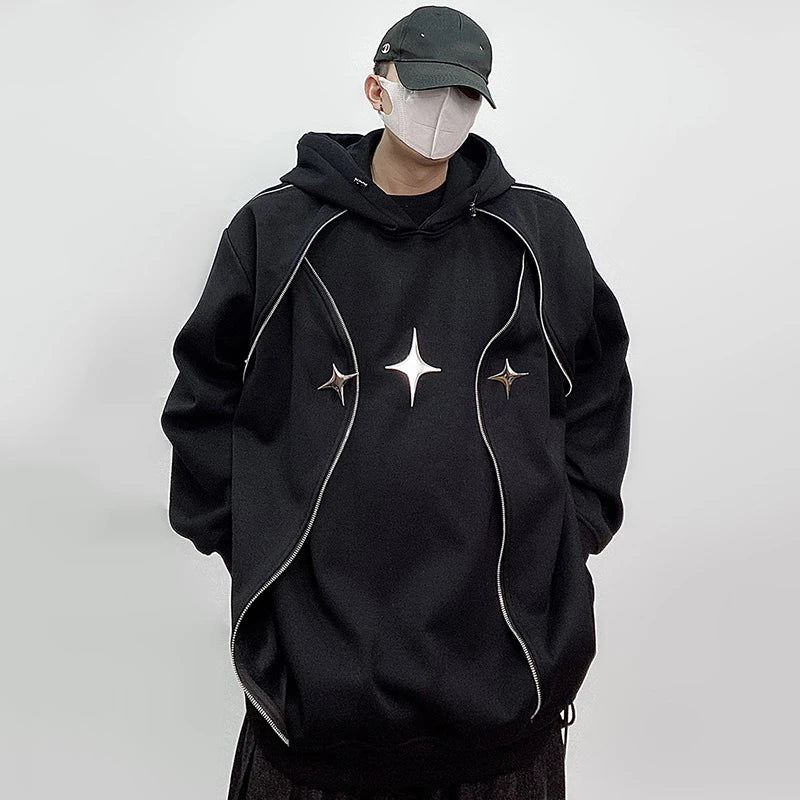 Chrome Star Oversized Hoodie Jacket , - Streetwear Hoodie - Slick Street