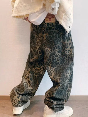 Leopard Pattern Wide Leg Style Pants ,  - Streetwear Pants - Slick Street