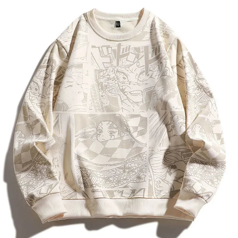 Demon Slayer Anime Sweater Beige, XS - Streetwear Sweater - Slick Street