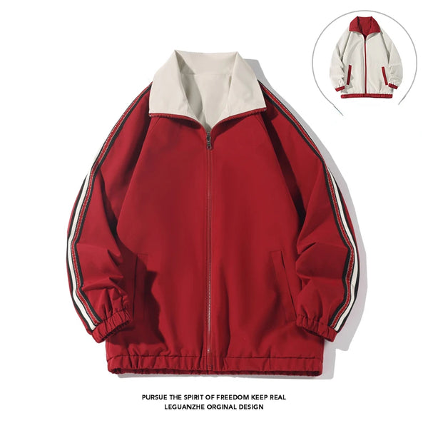 Color Block Reversible Zipper Jacket Red, XS - Streetwear Jacket - Slick Street