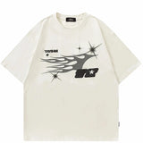 Warrior Fire Flame Graphic Loose T-Shirt Beige, M - Streetwear T-Shirts - Slick Street