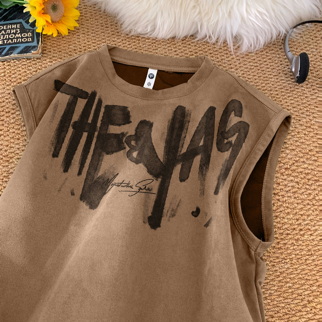 Basketball Vest Sleeveless Loose T-Shirt Camel, XS - Streetwear T-Shirt - Slick Street