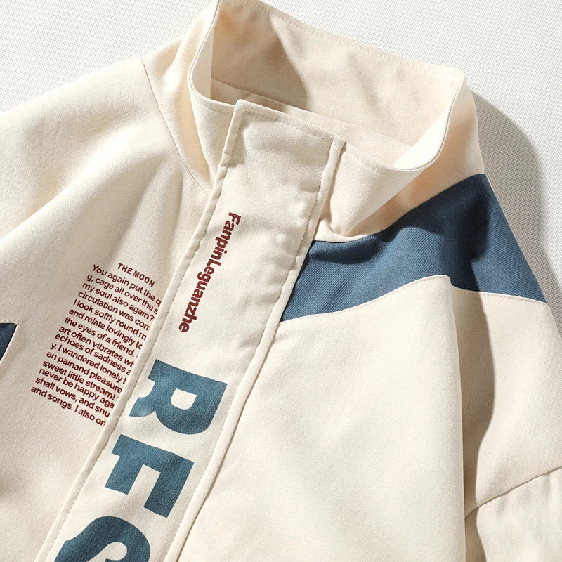 Patchwork Turn-down Collar Loose Jacket , - Streetwear Jacket - Slick Street