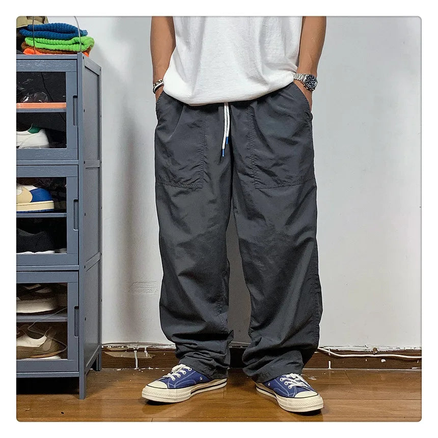 Straight Cut Nylon Loose Joggers , - Streetwear Pants - Slick Street