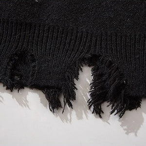 Distressed Gothic Skull Knitted Sweater , - Streetwear Sweatshirts - Slick Street