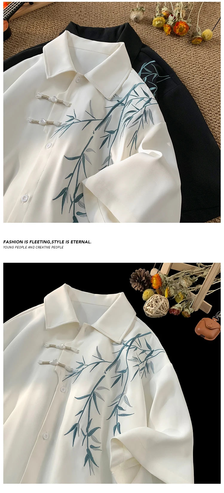 Floral Leaves Short Sleeve Shirt , - Streetwear T-Shirt - Slick Street
