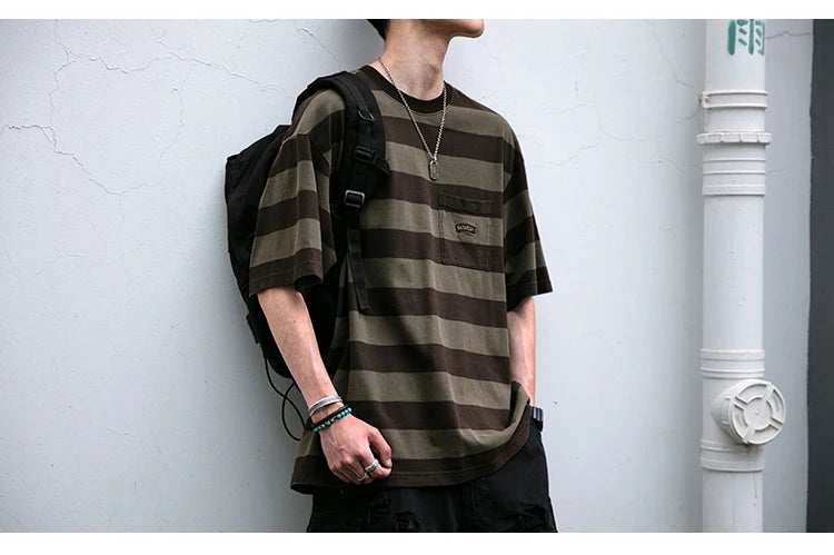 Saturday Striped Cotton T-Shirt , - Streetwear T-Shirt - Slick Street