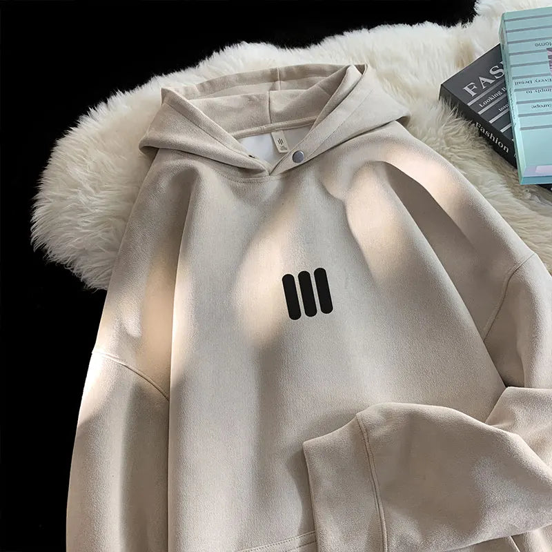 Glyph Vertical Bar Suede Hoodie Beige, XS - Streetwear Hoodie - Slick Street