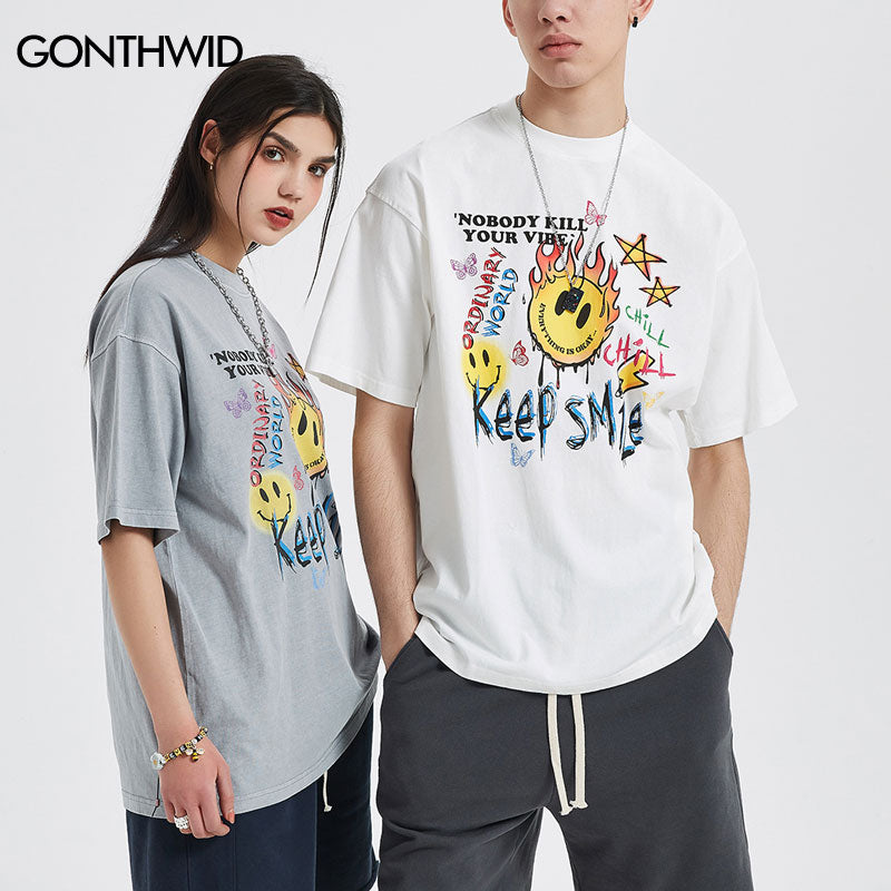 Keep Smile Graffiti Emoji Design T-Shirt , - Streetwear T-Shirts - Slick Street