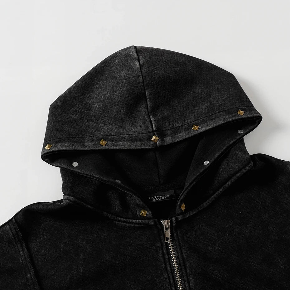 T2 Rivet Zipper Hoodie , - Streetwear Hoodie - Slick Street