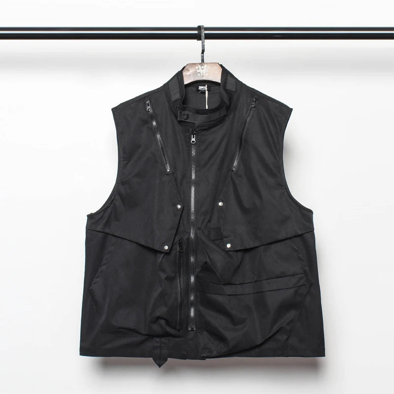 Dark Crow Sleeveless Zipper Vest Black, M - Streetwear Vest - Slick Street