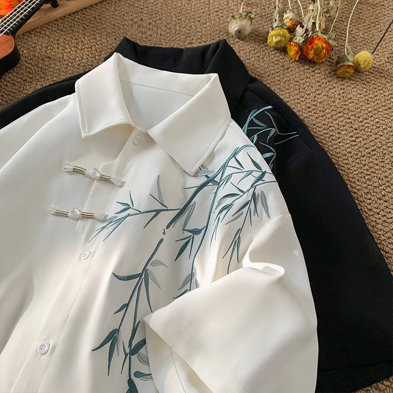 Floral Leaves Short Sleeve Shirt , - Streetwear T-Shirt - Slick Street