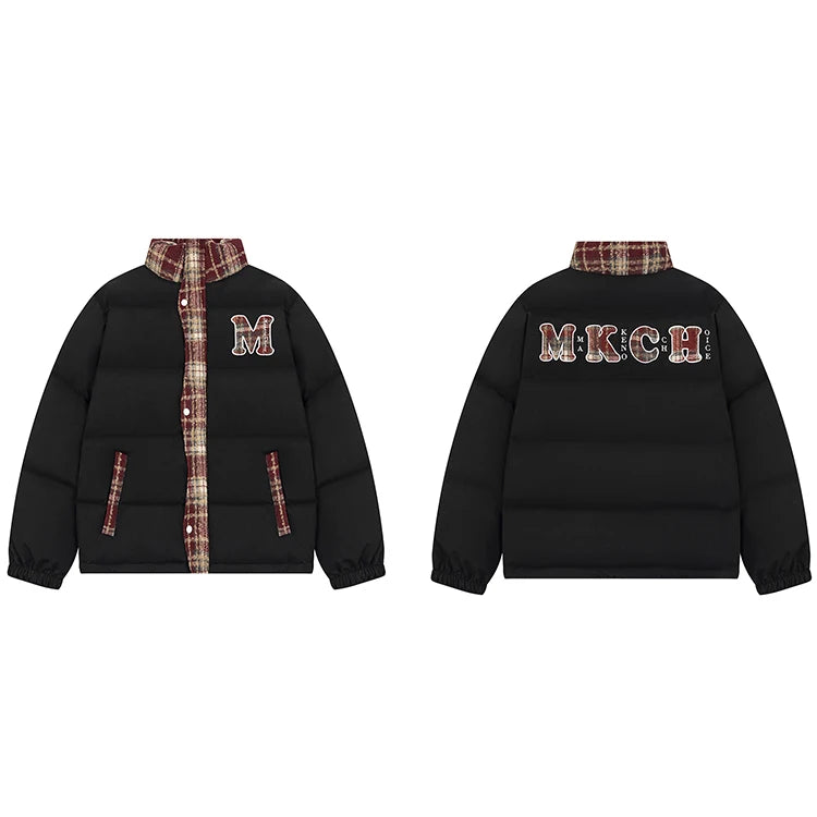 MKCH Letter Plaid Jacket Black, XS - Streetwear Jacket - Slick Street