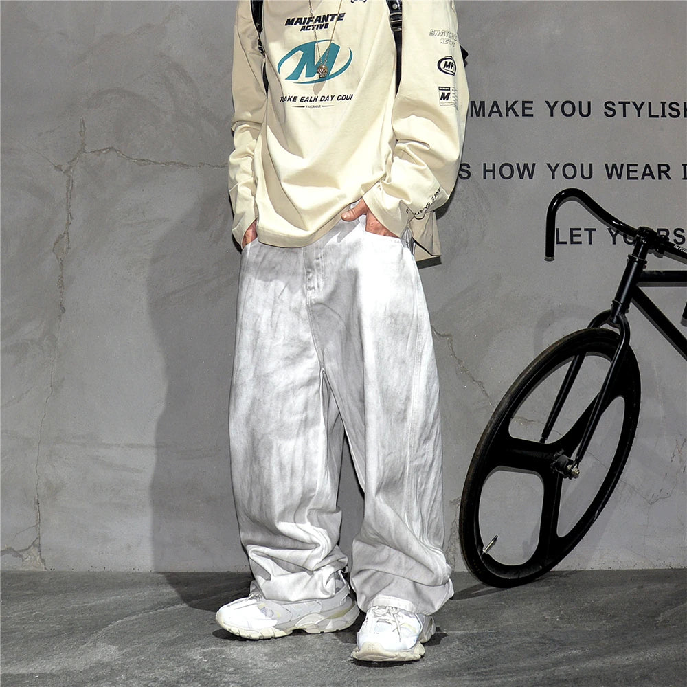 Distressed Dirty White Baggy Pants , - Streetwear Pants - Slick Street