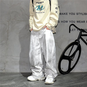 Distressed Dirty White Baggy Pants , - Streetwear Pants - Slick Street