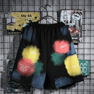 BEMCSHO Gym Workout Grunge Splatter Shorts ,  - Streetwear Shorts - Slick Street