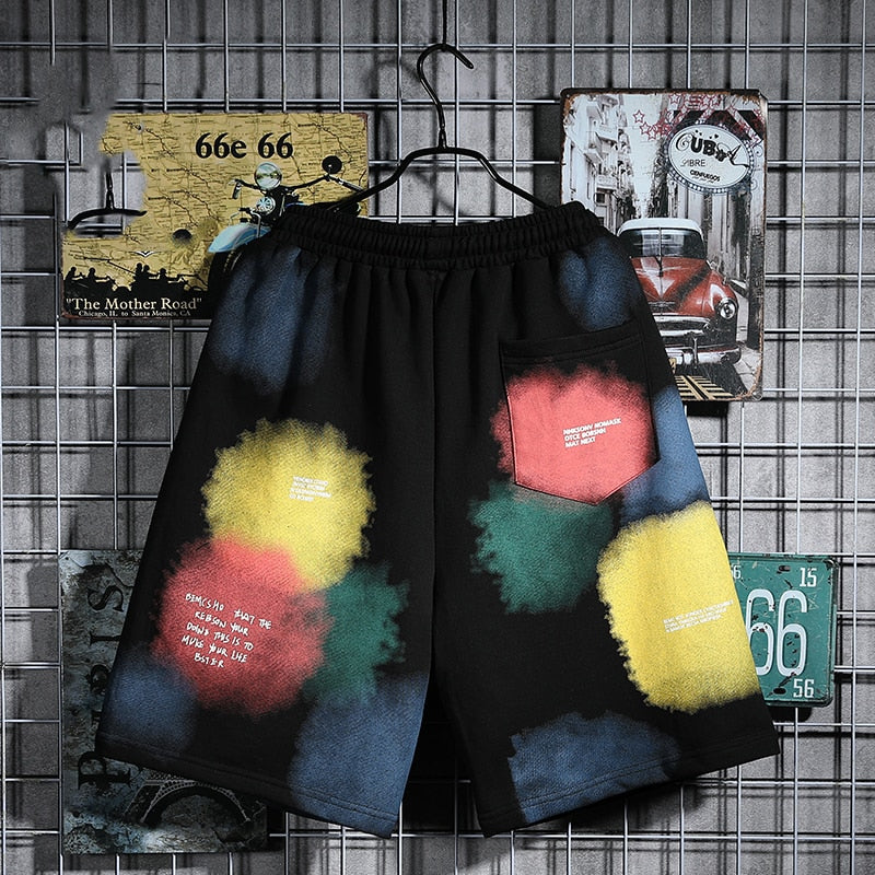 BEMCSHO Gym Workout Grunge Splatter Shorts ,  - Streetwear Shorts - Slick Street