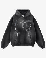 Crucifix Cross Graphic Pullover Hoodie Black, S - Streetwear Hoodie - Slick Street