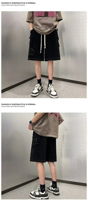 Pentagram Star Embroider Shorts , - Streetwear Shorts - Slick Street