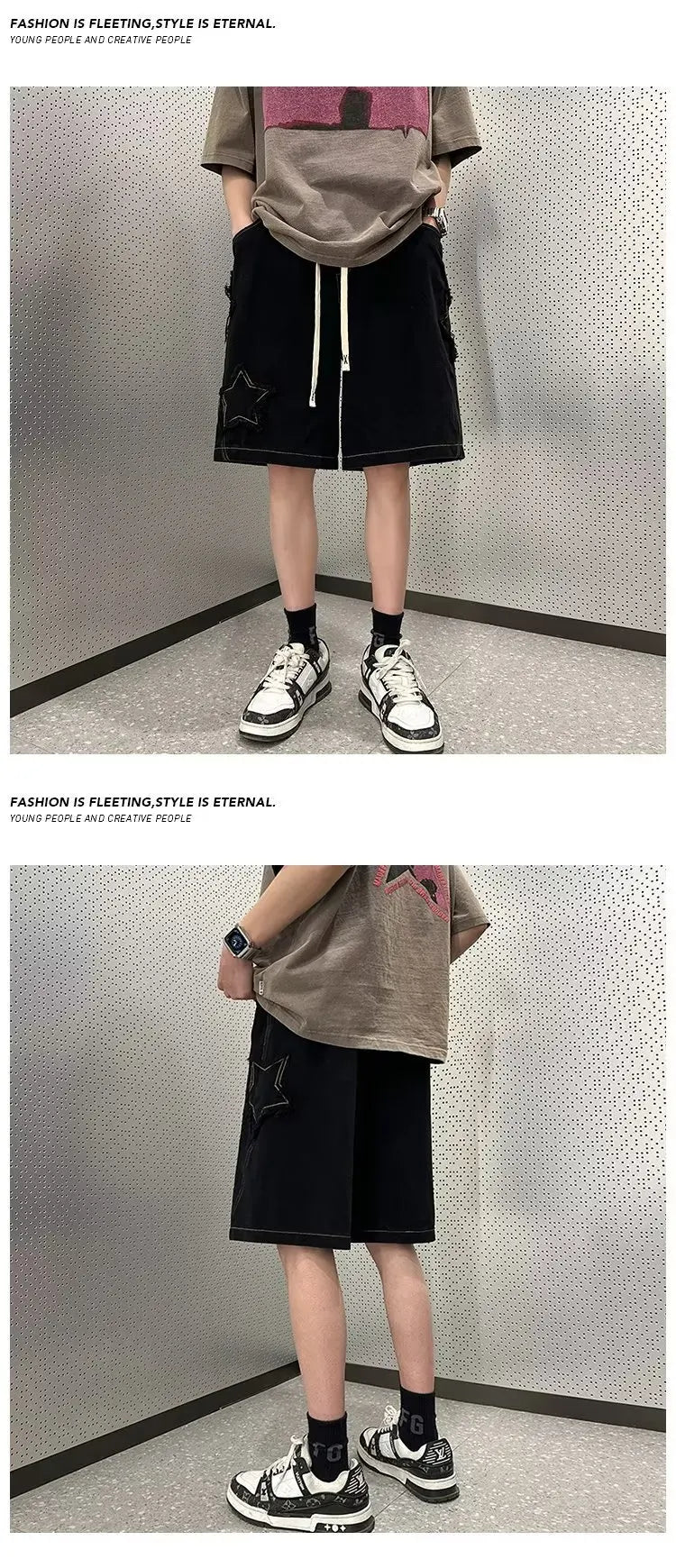 Pentagram Star Embroider Shorts , - Streetwear Shorts - Slick Street