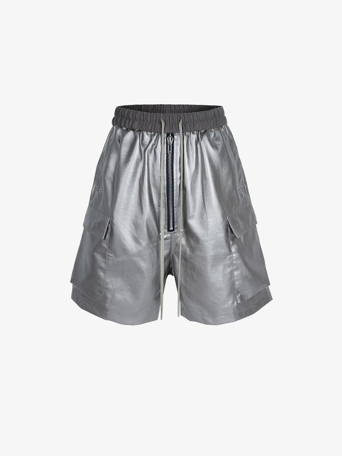 Z1 Long Drawstring Cargo Shorts Silver, S - Streetwear Shorts - Slick Street