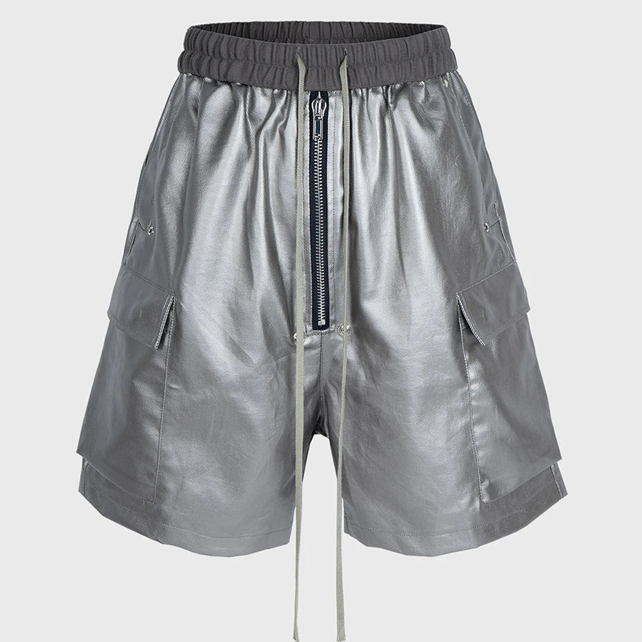 Z1 Long Drawstring Cargo Shorts Silver, S - Streetwear Shorts - Slick Street