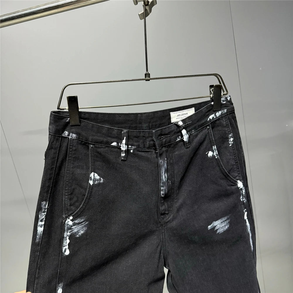 Ebony Black Splash Paint Style Pants , - Streetwear Pants - Slick Street