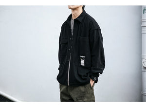 Corduroy Waffle Plaid Semi Collar Overshirt ,  - Streetwear Tops - Slick Street