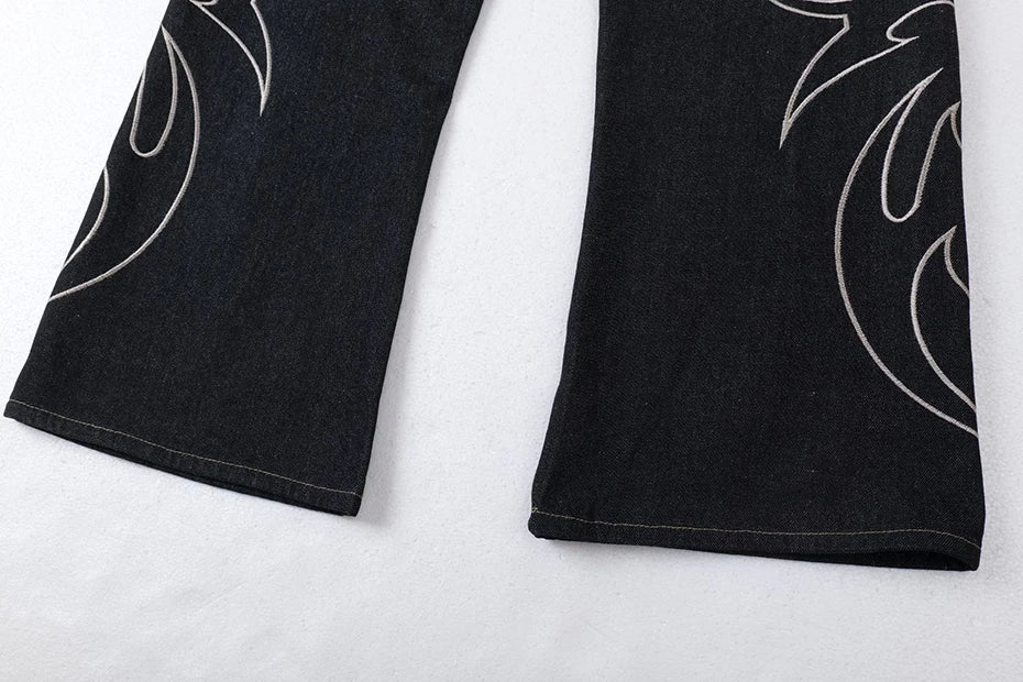 Embroidery 'Arch' Baggy Jeans , - Streetwear Jeans - Slick Street