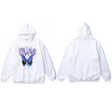 Blue Morpho Butterfly Pullover Hoodie White, M - Streetwear Hoodie - Slick Street