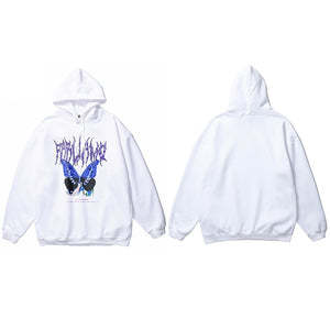 Blue Morpho Butterfly Pullover Hoodie White, M - Streetwear Hoodie - Slick Street