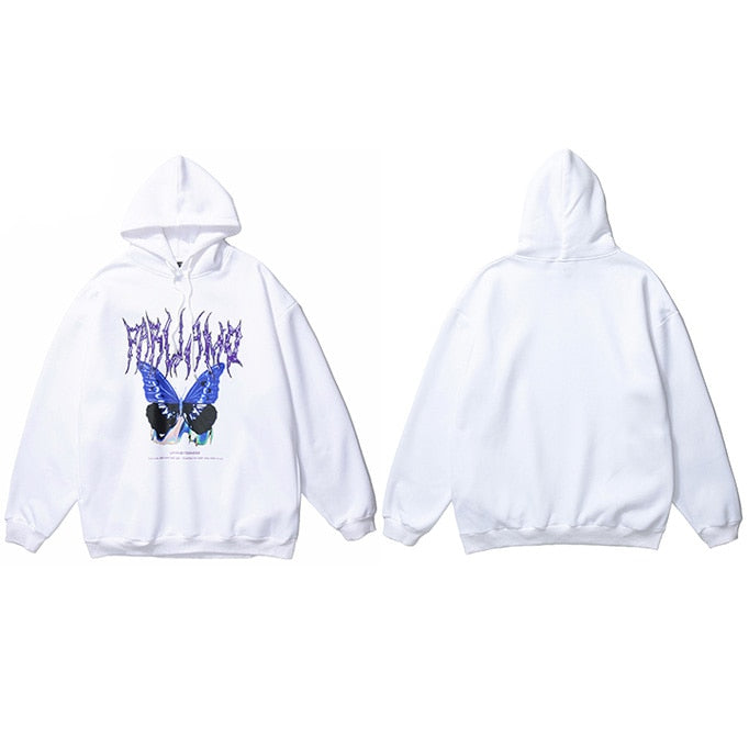 Blue Morpho Butterfly Pullover Hoodie White, M - Streetwear Hoodie - Slick Street