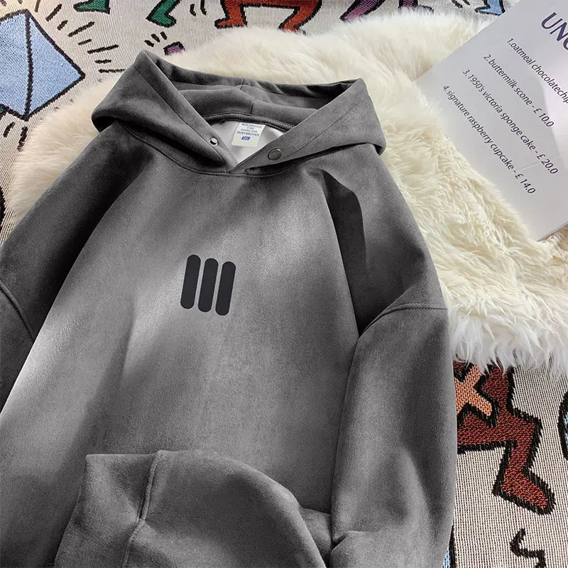 Glyph Vertical Bar Suede Hoodie Gray, XS - Streetwear Hoodie - Slick Street