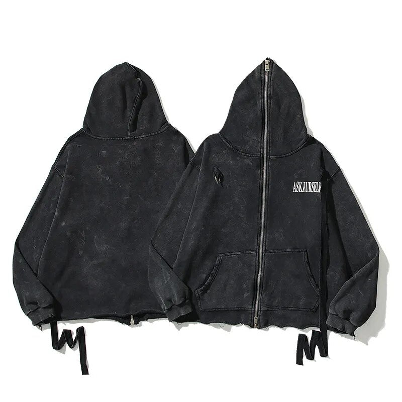Dusty Black Color Classical Zipper Hoodie Black, XS - Streetwear Hoodie - Slick Street