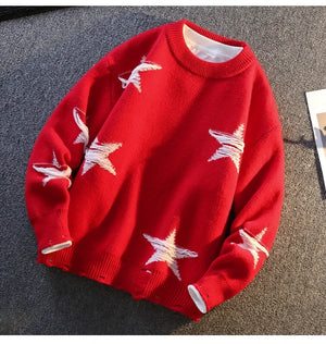 Pentagram Star Shaped Knitted Sweater , - Streetwear Sweater - Slick Street