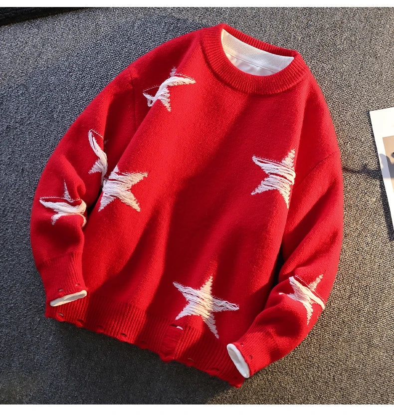 Pentagram Star Shaped Knitted Sweater , - Streetwear Sweater - Slick Street