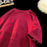 No Hard Feelings Star Polygons Embossed T-shirt Burgundy, XS - Streetwear T-Shirts - Slick Street