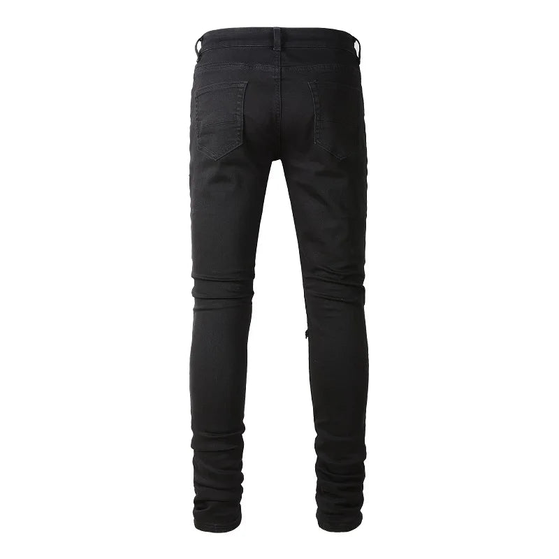 Black Distressed Tapered Skinny Pants , - Streetwear Pants - Slick Street