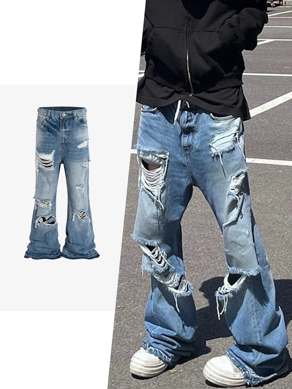 Distressed KP26 Baggy Flared Jeans , - Streetwear Jeans - Slick Street